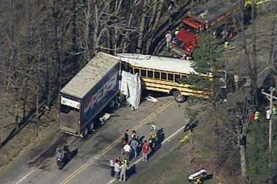 A fully loaded school bus and a tractor trailer collided on Kingwood Rd. in Turkey Foot twp. in Somerst Co. Pennsylvania. Early reports indicate, 'quite a few kids hurt'. Some kids with severe injuries. Six students were transported by helicopter to Conemaugh Hospital in Johnstown and Somerset Hospital in Somerset, and the coroner is headed to the scene to confirm the report of one fatality.